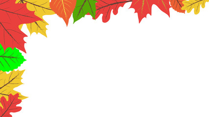 Autumn background. Simple flat design illustration with colorful autumn leaves on white background with copy space for concept or advertising. 