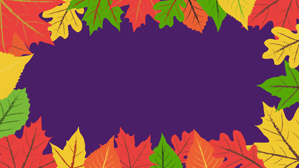 Obraz premium Autumn background. Simple flat design illustration with colorful autumn leaves on purple background with copy space.