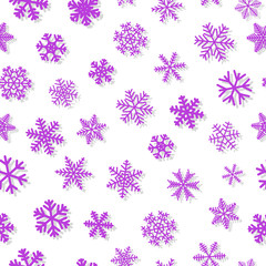 Christmas seamless pattern of snowflakes, purple on white background