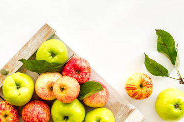 Healthy diet concept. Fresh apples in tray on white background top view space for text
