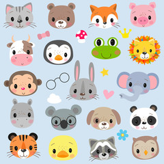 Faces Cute Cartoon Animals on a white background