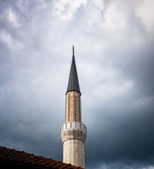 Tower of a minaret in the old town of Sarajevo