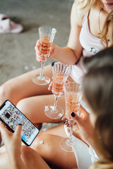 Girls celebrate a bachelorette party of bride