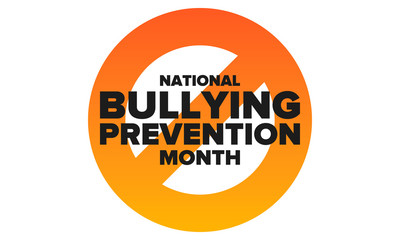 National Bullying Prevention Month in October. Stop bullying. Annual nationwide campaign to keep all youth safe from bullying. Orange color. Poster, card, banner, background. Vector illustration