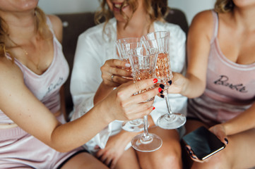 Girls celebrate a bachelorette party of bride