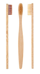 Wooden toothbrushes isolated on a white background. Bamboo toothbrush.