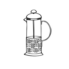 Traditional coffee maker. Hand drawn element. Sketch style. Line art. Vector illustration. Isolated on white background.