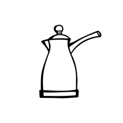 Traditional coffee maker. Hand drawn element. Sketch style. Line art. Vector illustration. Isolated on white background.