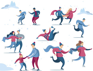 A set of characters ice-skating.