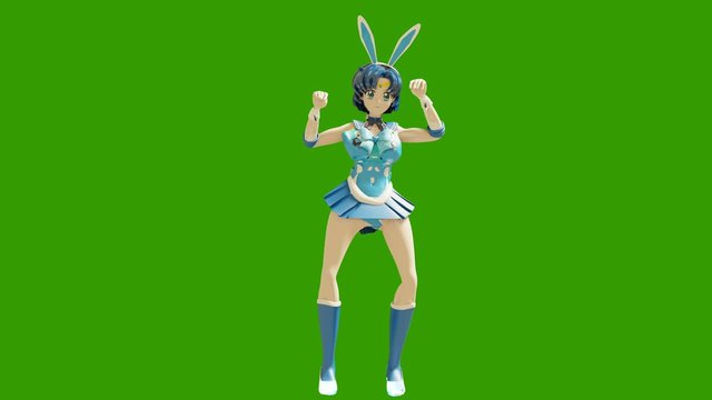 Animation dancing cartoon anime girls. Girl in the style of anime dancing. High quality seamless loop on green background.