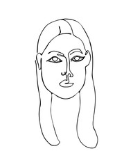 Linear abstract woman face. Continuous line art. One line drawing. Minimalist graphic.