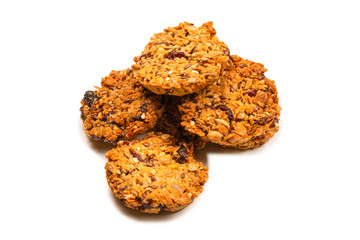 Granola cookies isolated on white background.