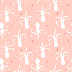 Seamless pattern with octopus. Cute cartoon character.
