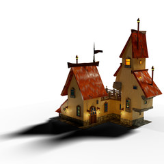 3d rendered illustration. Fantasy house with shadow on white background
