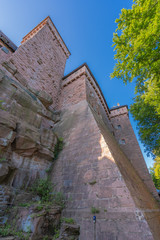 Fototapeta na wymiar Orschwiller, France - 09 19 2019: Walls and dungeons of the castle of Haut-Koenigsbourg