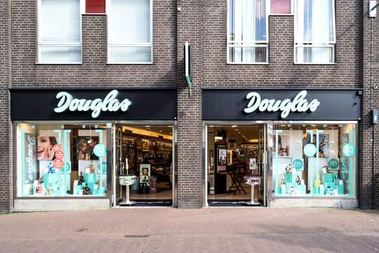 GOUDA, NETHERLANDS - September 22, 2017: Douglas branch in the city center of Gouda. Douglas is a German perfume and cosmetics retailer and has more than 1,700 stores across Europe.
