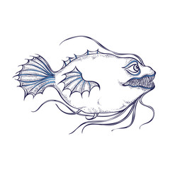 Predatory fish cartoon character on white background - 293219855