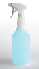 spray bottle with hygienic cleaner and blue liquid