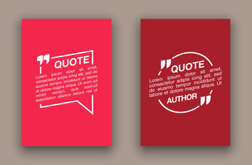 Quote speech bubble blank templates set. Text in brackets on flat paper, citation frames, quote bubbles. Textbox isolated on color background. Modern typography flat design cloud. Vector illustration.