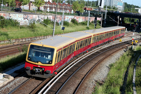BERLIN, GERMANY - May 24, 2012: Class 481 train of the Berlin S-Bahn, a rapid transit railway system in and around Berlin, the capital city of Germany.