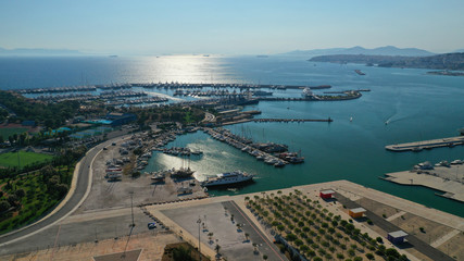 Aerial photo of famous seaside tourist area of Faliro or Phaliro in Athens riviera near Stavros Niarhos Cultural centre, Attica, Greece