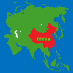 Location of China on on asian map continent Vector illustration