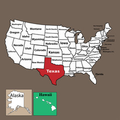 Fototapeta na wymiar Texas State Location Map on USA map.Vector illustration