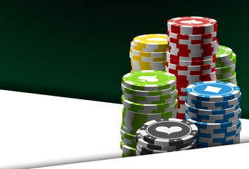 illustration Online Poker casino banner with a chips and dice. Marketing Luxury Banner Jackpot Online Casino with flat paper cloud for text. Empty advertising poster.