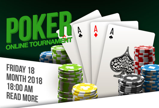 illustration Online Poker casino banner with playing cards on white surface table. Marketing Luxury Banner big win Jackpot Online Casino isolated on white background. Advertising poster playing cards
