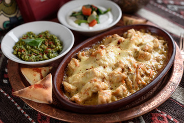 Turkish Casserole Guvec, Chicken Stew Baked in Clay Dish