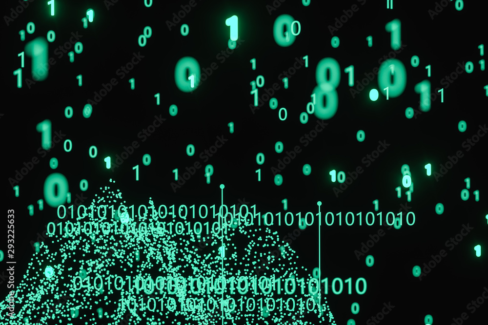 Poster glowing binary digit with dark background, 3d rendering