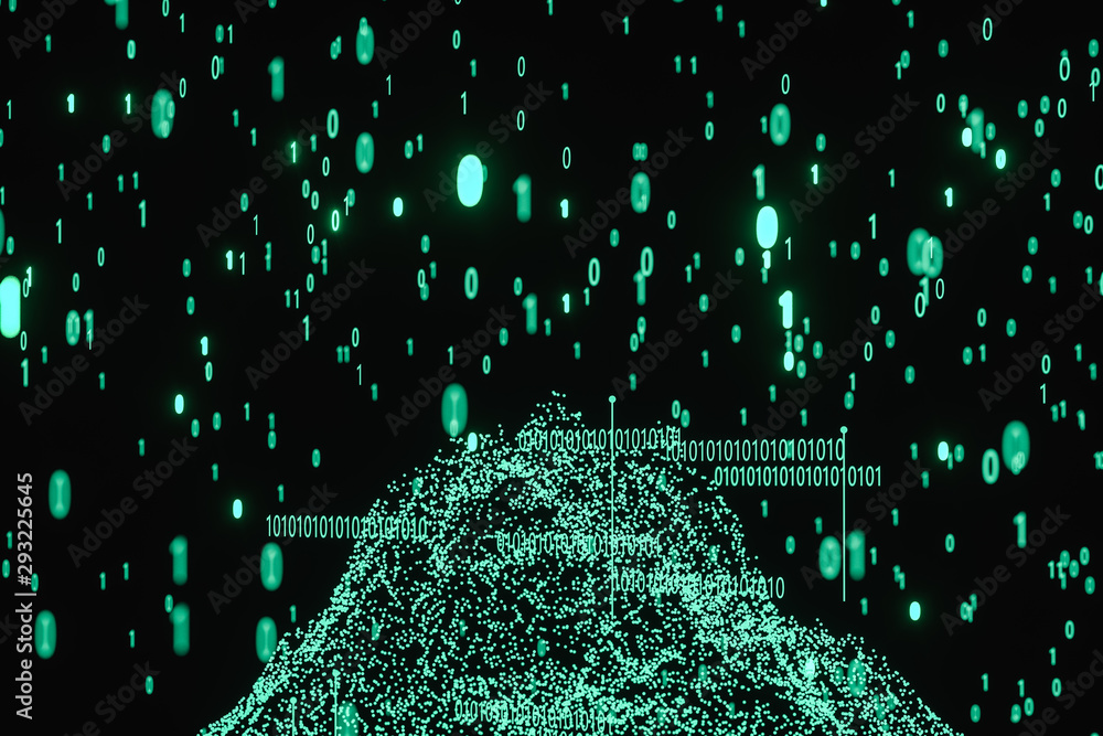 Poster glowing binary digit with dark background, 3d rendering