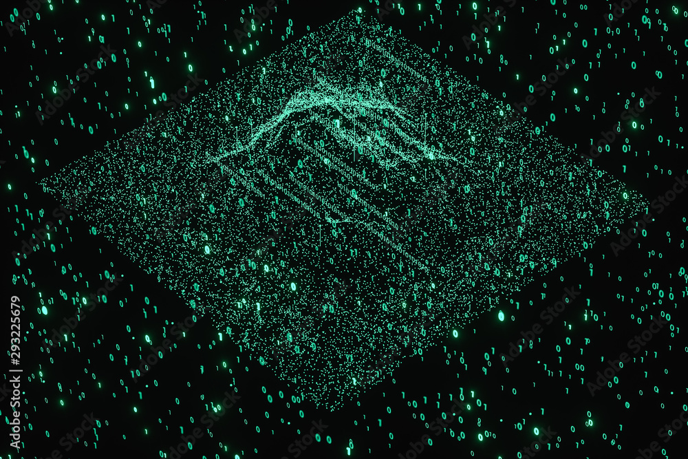 Poster glowing binary digit with dark background, 3d rendering