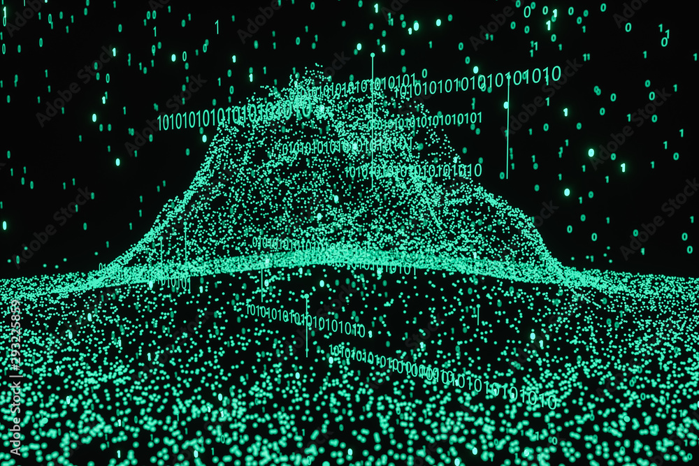 Poster glowing binary digit with dark background, 3d rendering