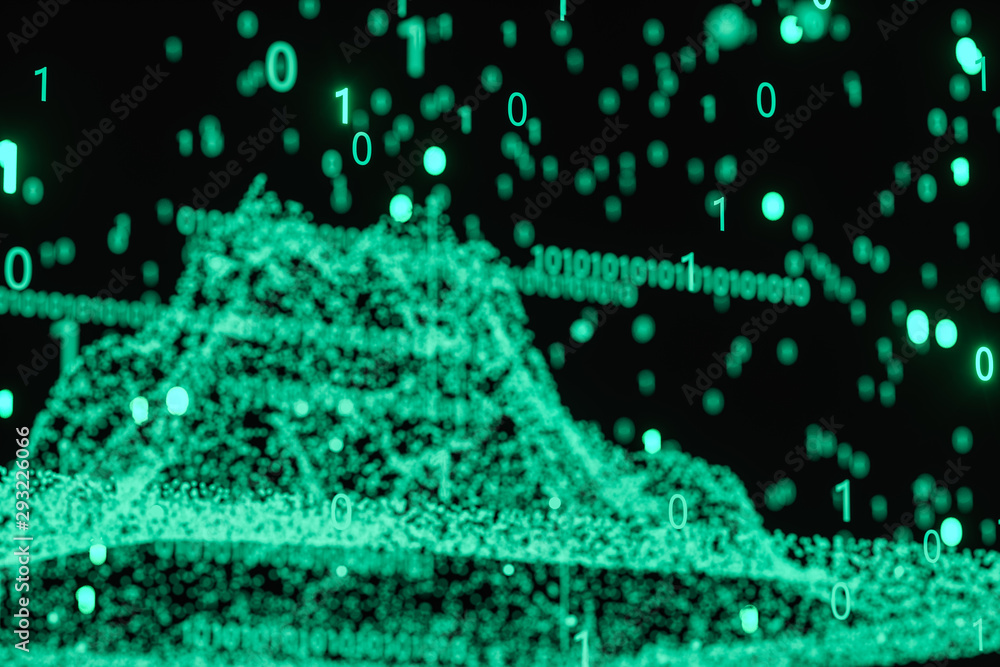 Poster glowing binary digit with dark background, 3d rendering
