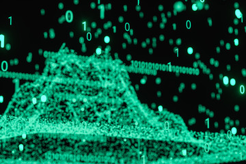 Glowing binary digit with dark background, 3d rendering