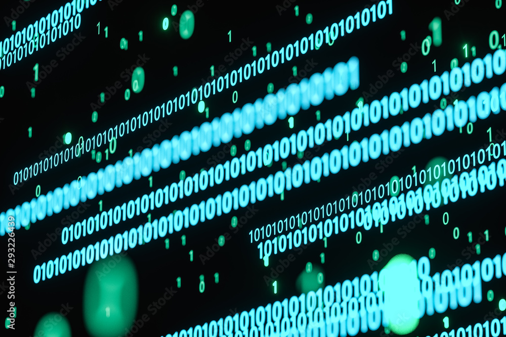 Poster glowing binary digit with dark background, 3d rendering