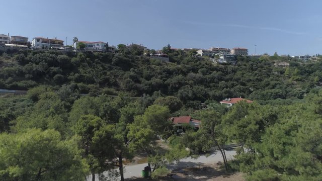 Aerial view of Afitos - traditional village in Kassandra, Halkidiki. Greece. 4K