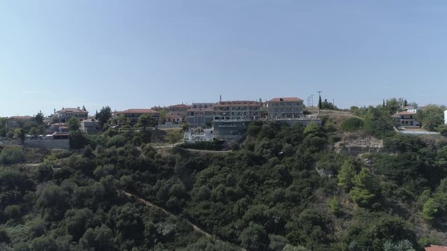 Aerial view of Afitos - traditional village in Kassandra, Halkidiki. Greece. 4K