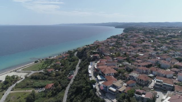 Aerial view of Afitos - traditional village in Kassandra, Halkidiki. Greece. 4K