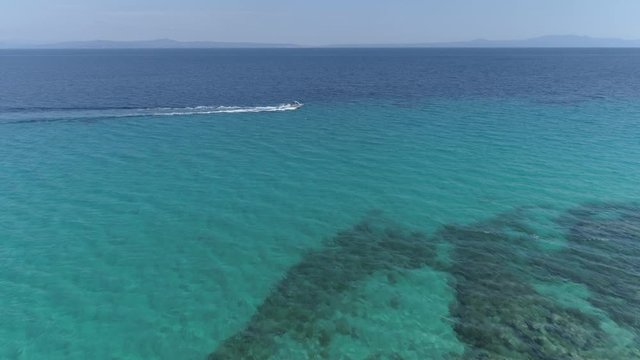 Aerial view of Afitos coastline. Kassandra, Halkidiki. Greece.