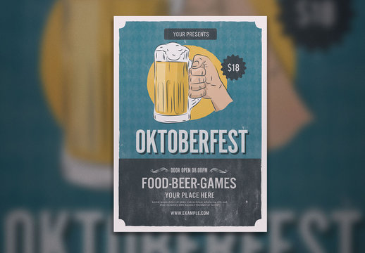 Oktoberfest Flyer Layout with Cartoon-Style Illustration