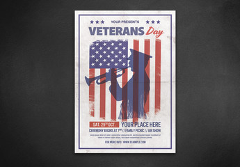 Veteran's Day Flyer Layout with Soldier and Flag Illustrations