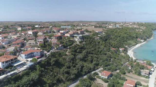 Aerial view of Afitos - traditional village in Kassandra, Halkidiki. Greece. 4K