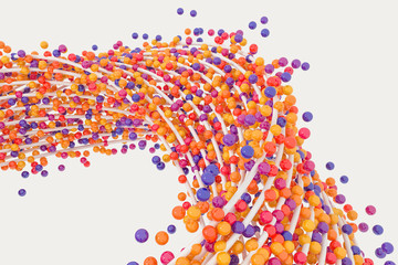 A mass of flowing spheres with white background, 3d rendering.