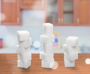 Sugar cubes stack on a desk in kitchen room