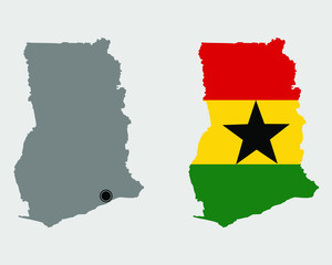 Contour of Ghana in grey and in flag colors