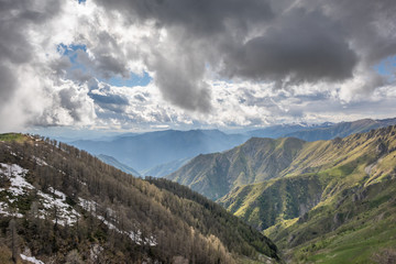 Obraz premium Landscapes of the French Alps, mountains, peaks, altitude of about 1000 meters above sea level