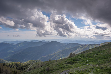 Landscapes of the French Alps, mountains, peaks, altitude of about 1000 meters above sea level