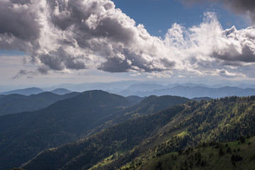 Naklejka premium Landscapes of the French Alps, mountains, peaks, altitude of about 1000 meters above sea level